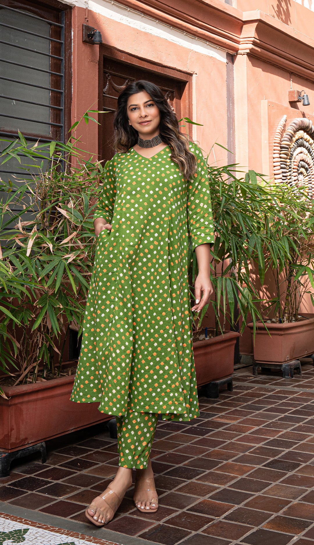 Green Bandhani Cotton Kurta