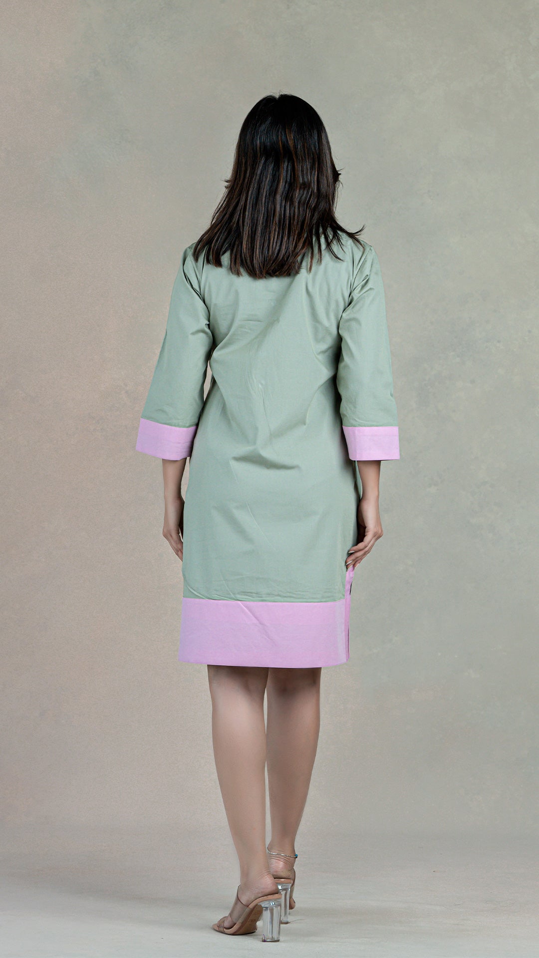 Sage Green Short Dress In Organic Cotton