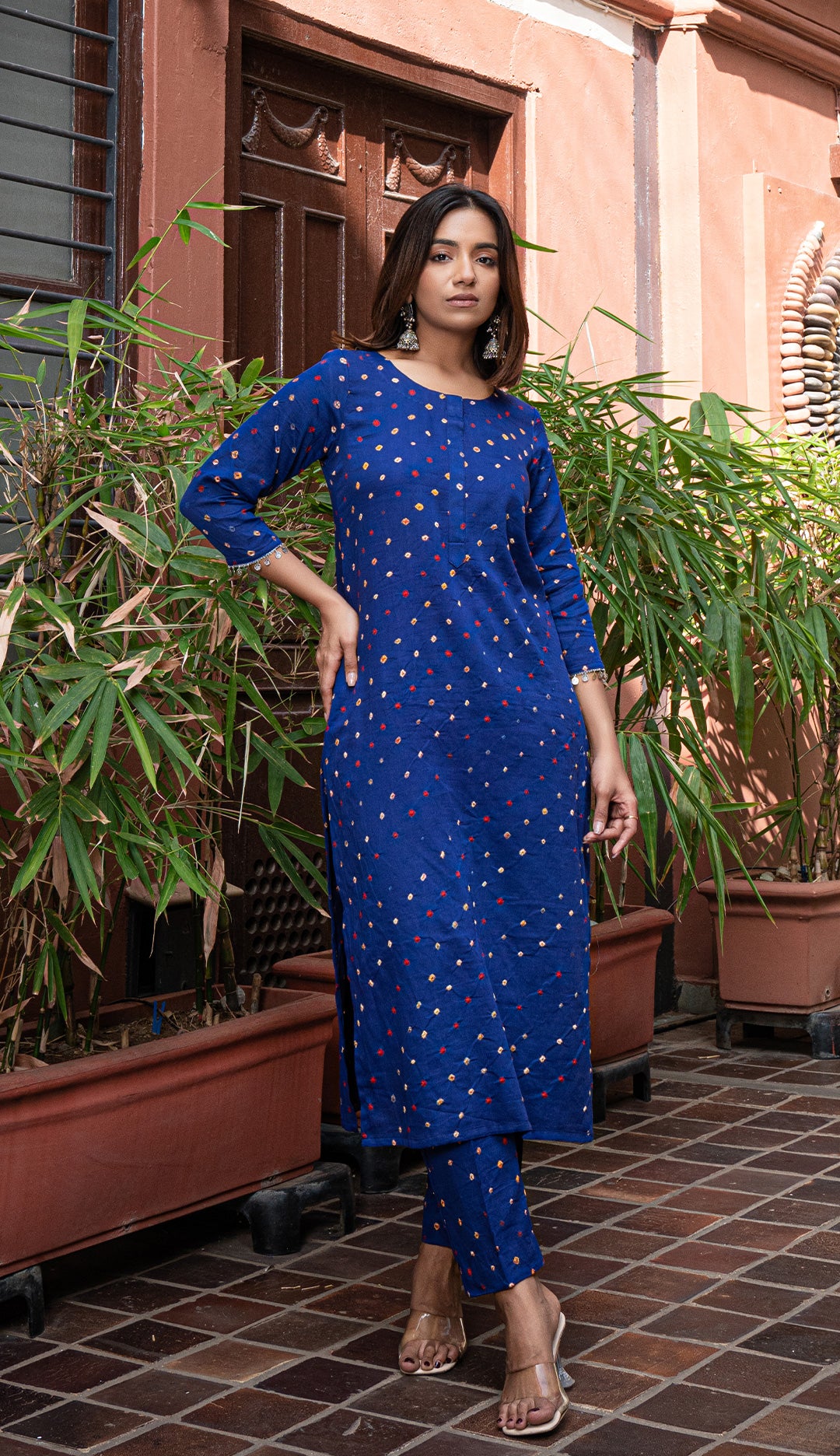 Blue Bandhani Cotton Kurta