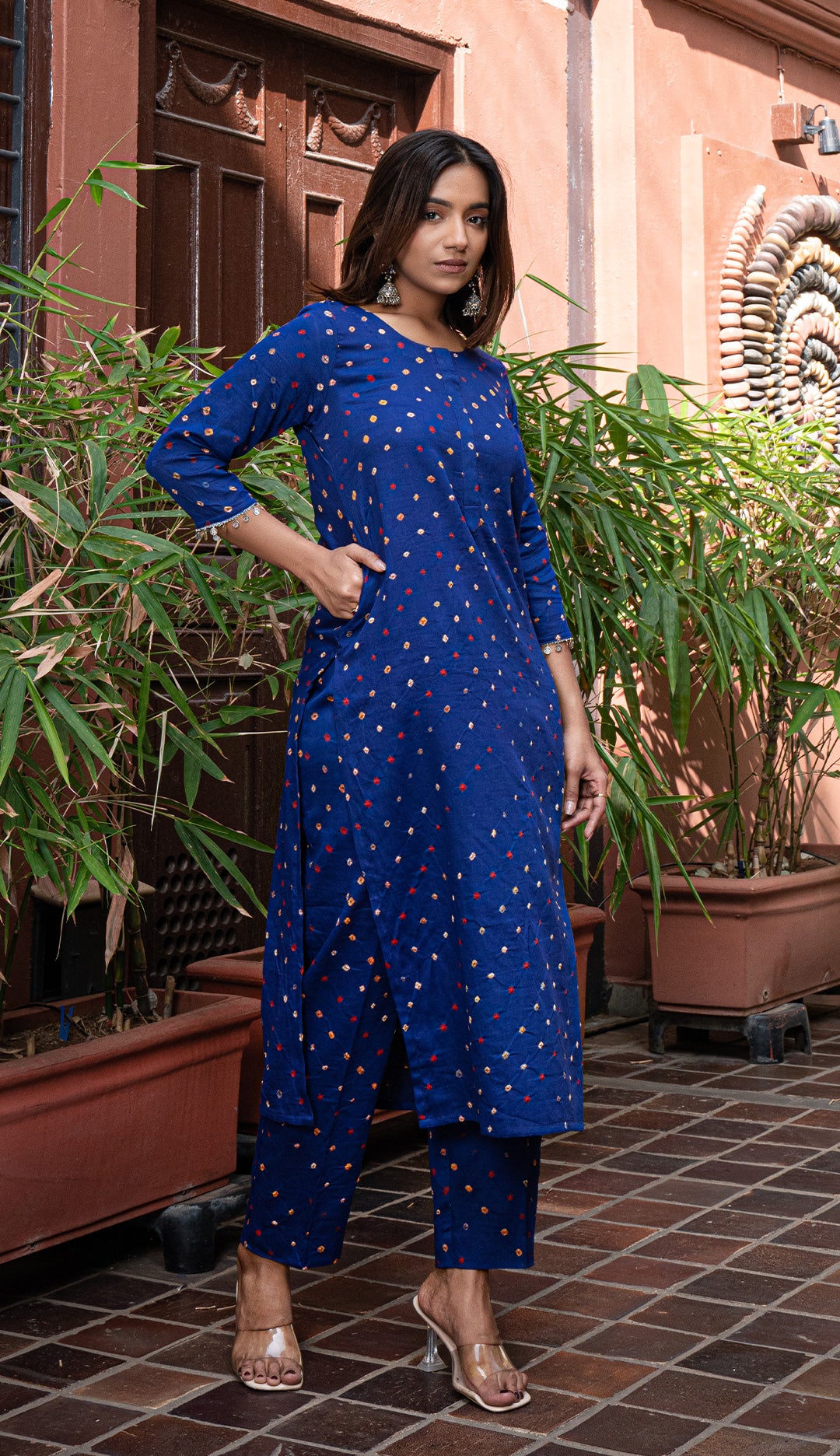 Blue Bandhani Cotton Kurta