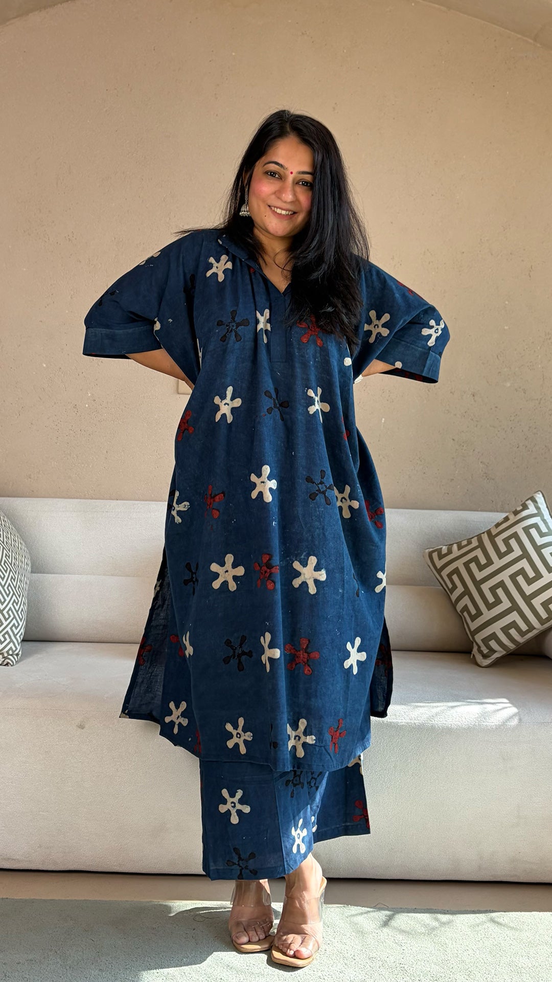 Mirah Ajrakh kaftan co-ord In Cotton - Indigo