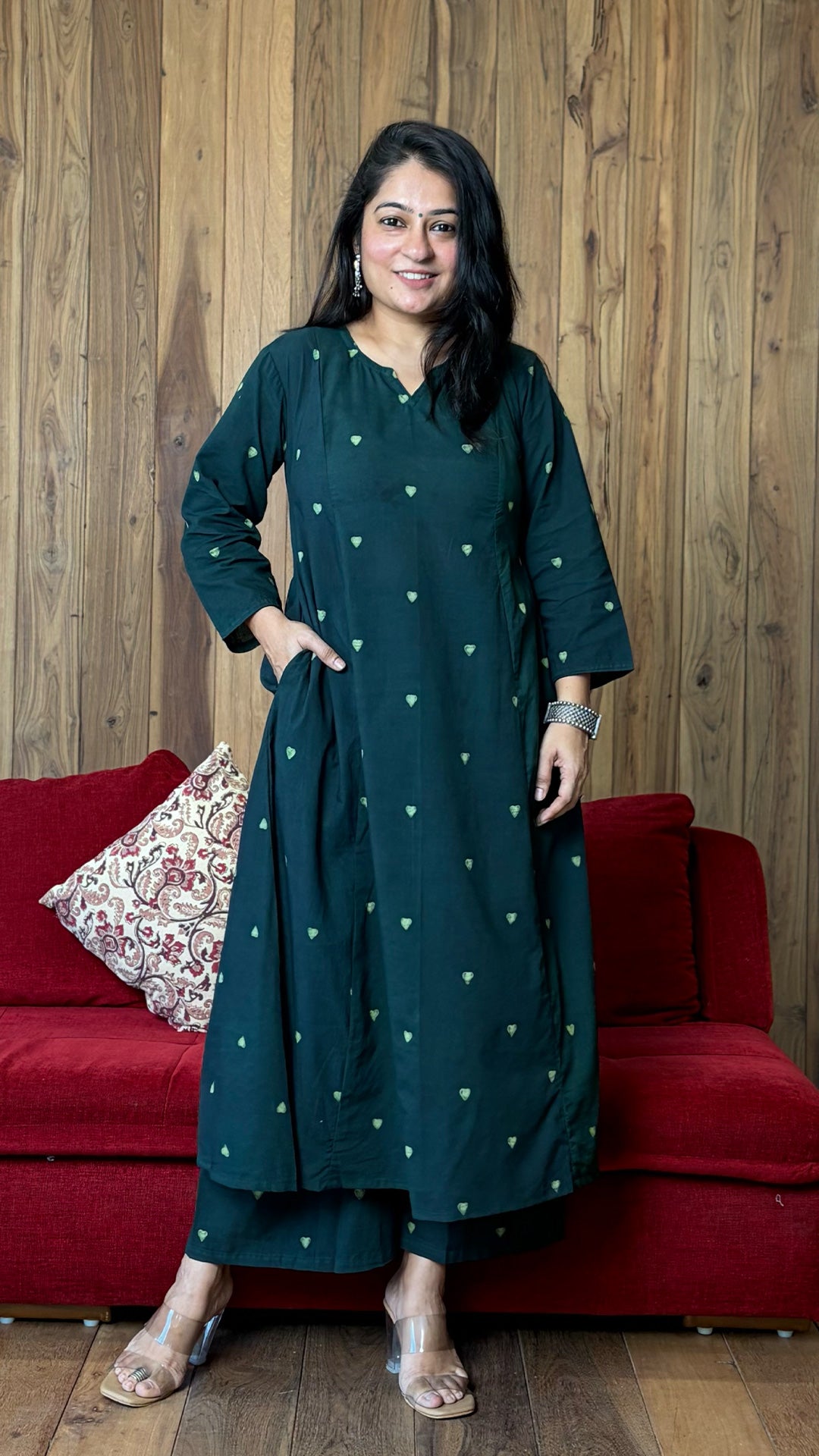 The Hearts Dabu Kali Kurta In Green