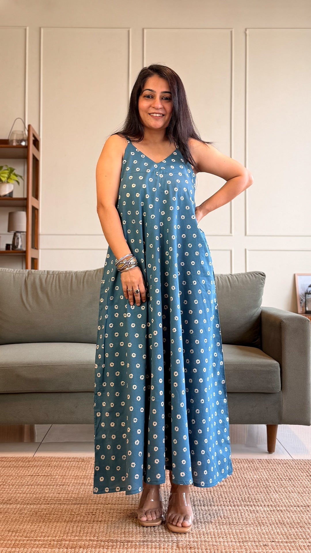 Sofia Cotton Flared Dress - Blue