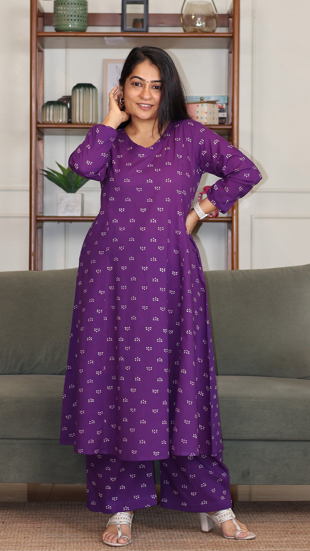 Bhavya Hand Block Cotton Kurta - Purple