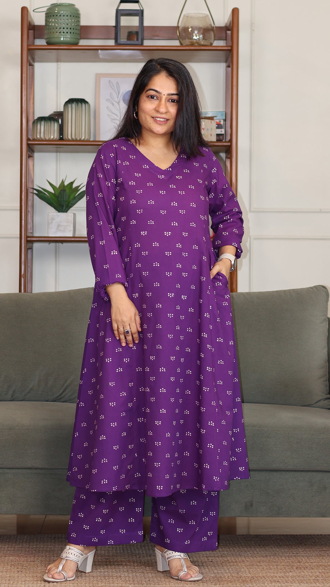 Bhavya Hand Block Cotton Kurta - Purple
