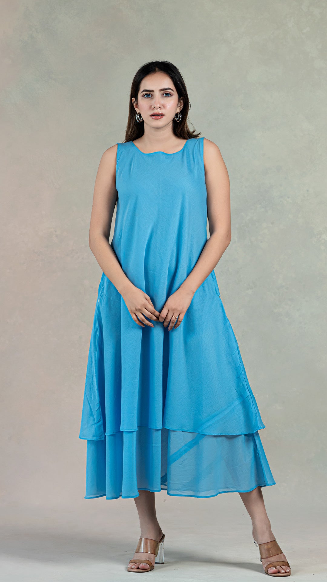 Light Blue Layered Mul Cotton Dress