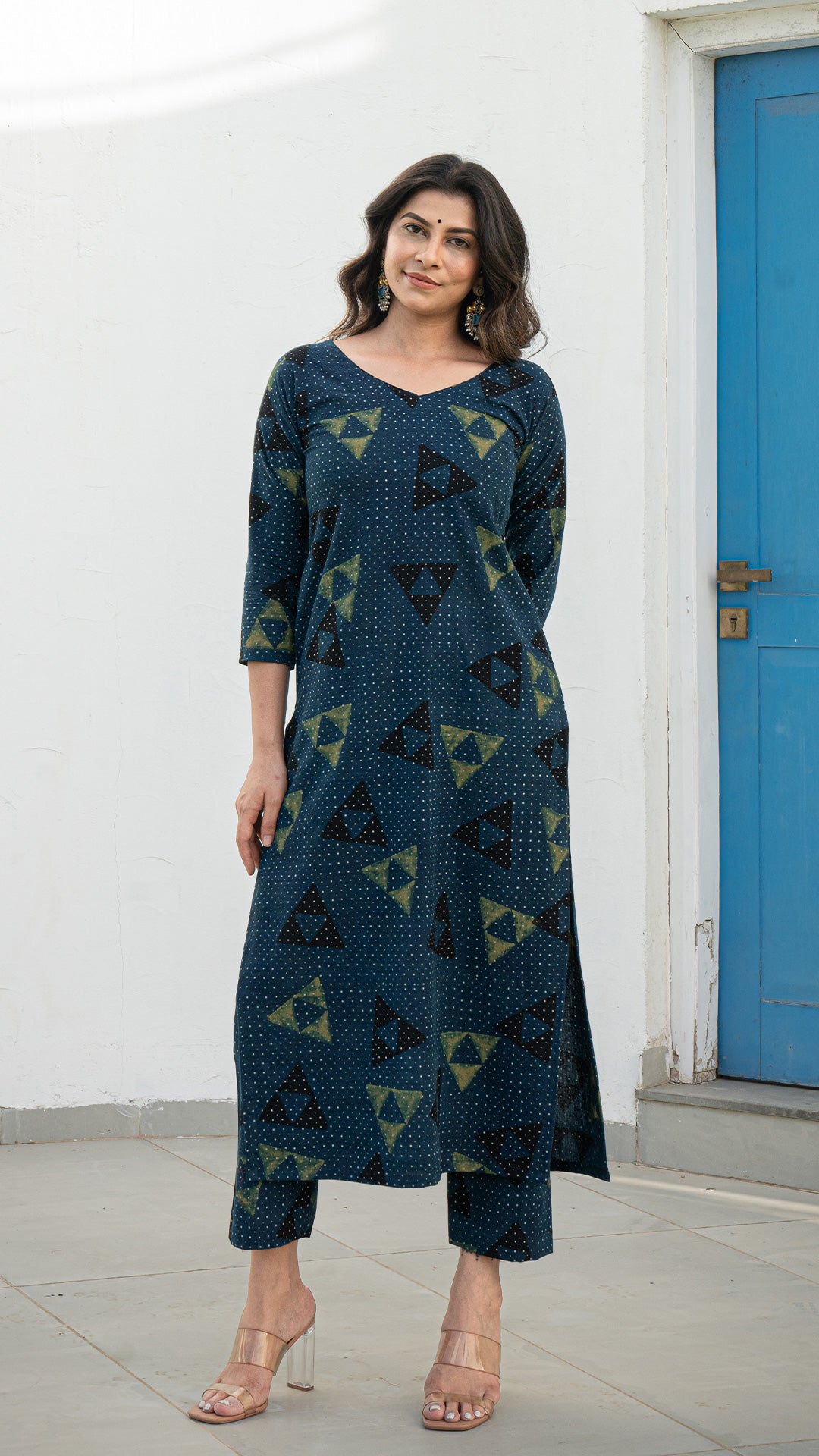 Aarya Ajrakh Handblock Kurta - Indigo