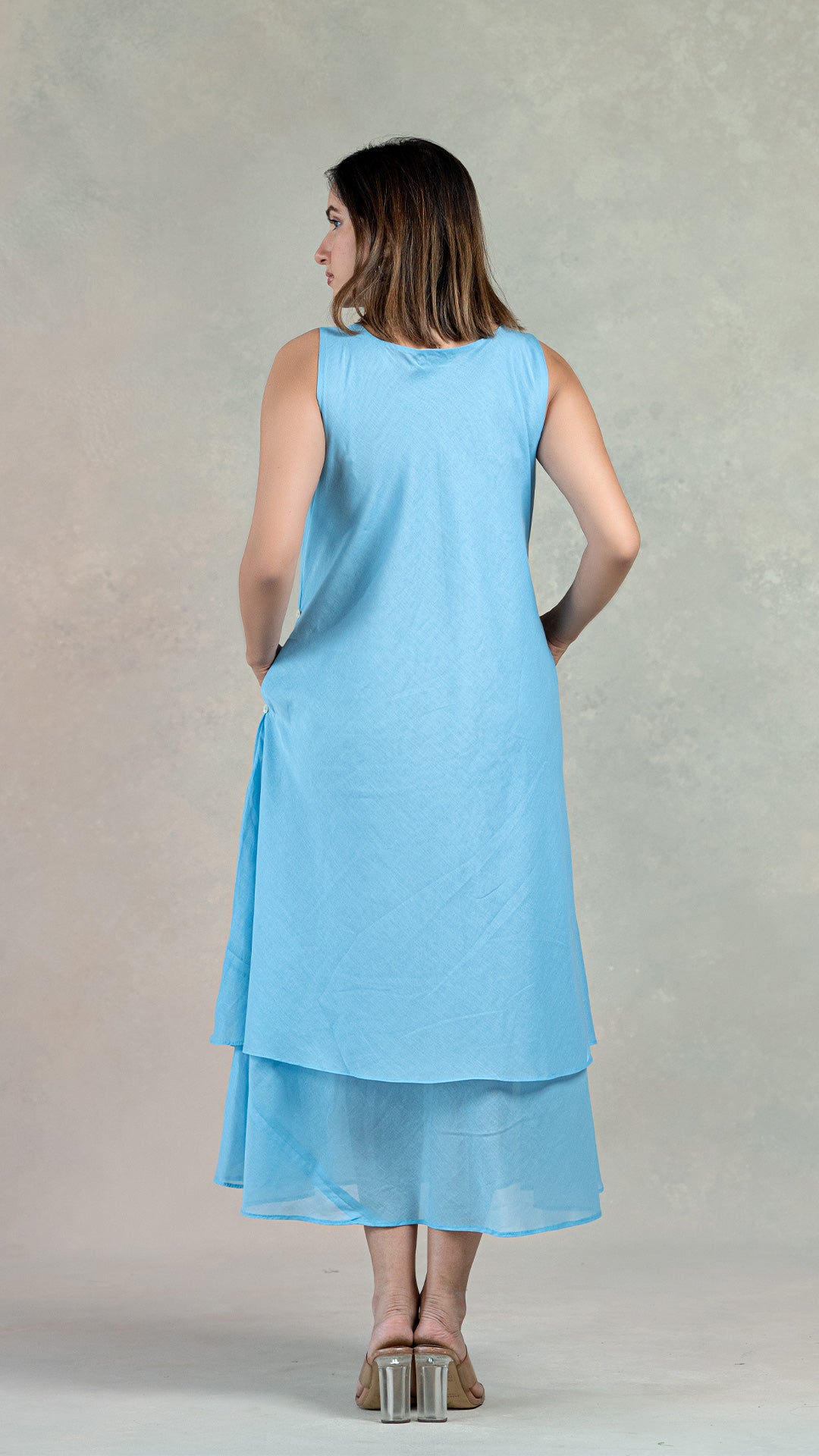 Light Blue Layered Mul Cotton Dress