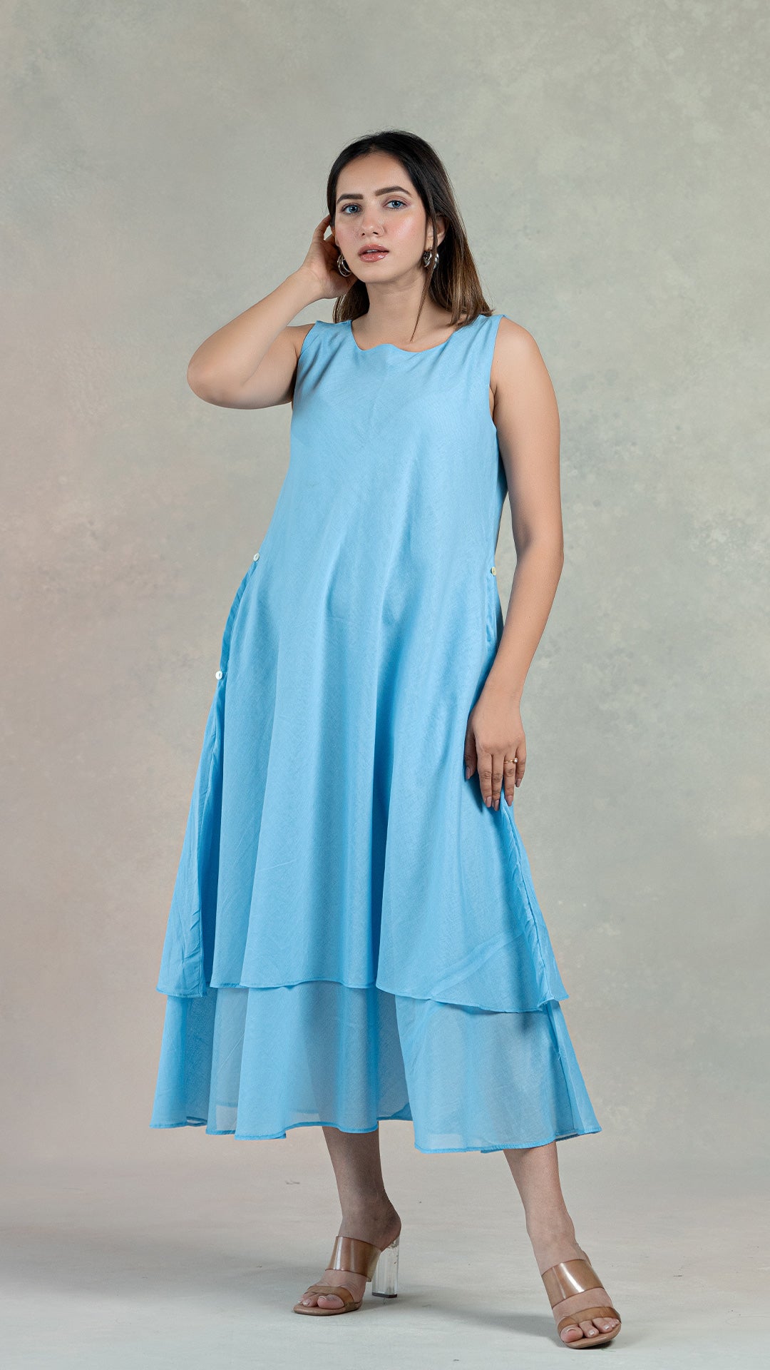 Light Blue Layered Mul Cotton Dress