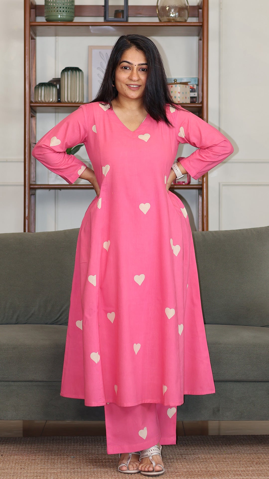 Fiza Hand Block Cotton Kurta - Pink