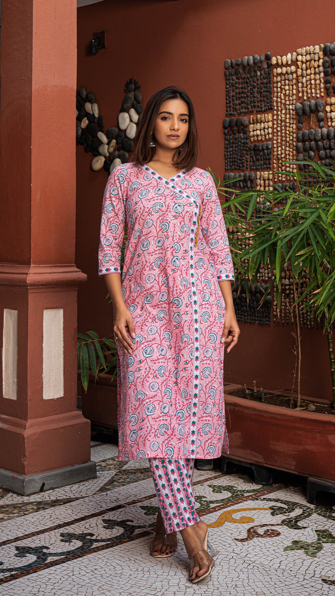 Aarna Sanganeri Hand Block Cotton Kurta - Pink