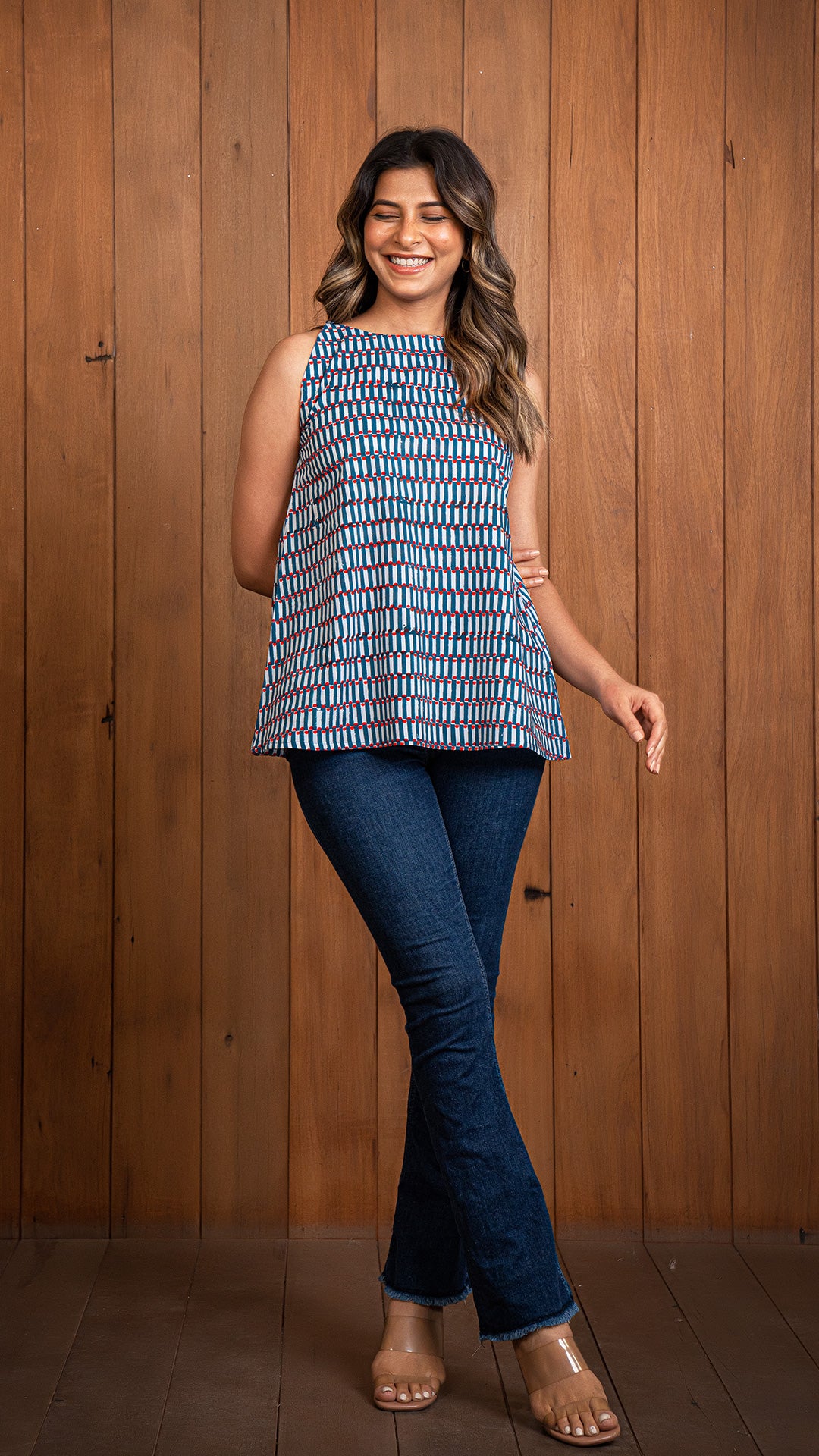 Sera Sanganeri Cotton Top In Blue