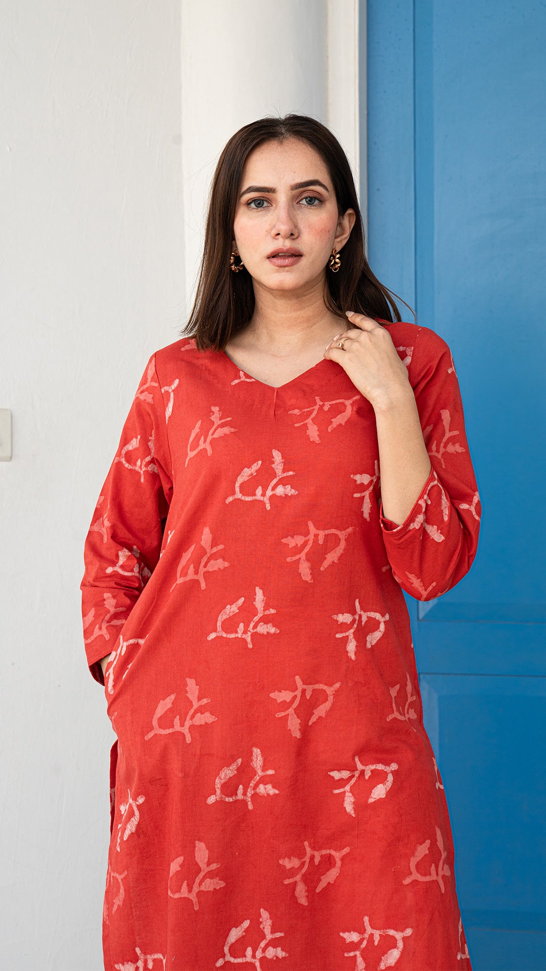 Kriya Hand Block Cotton Kurta - Rust