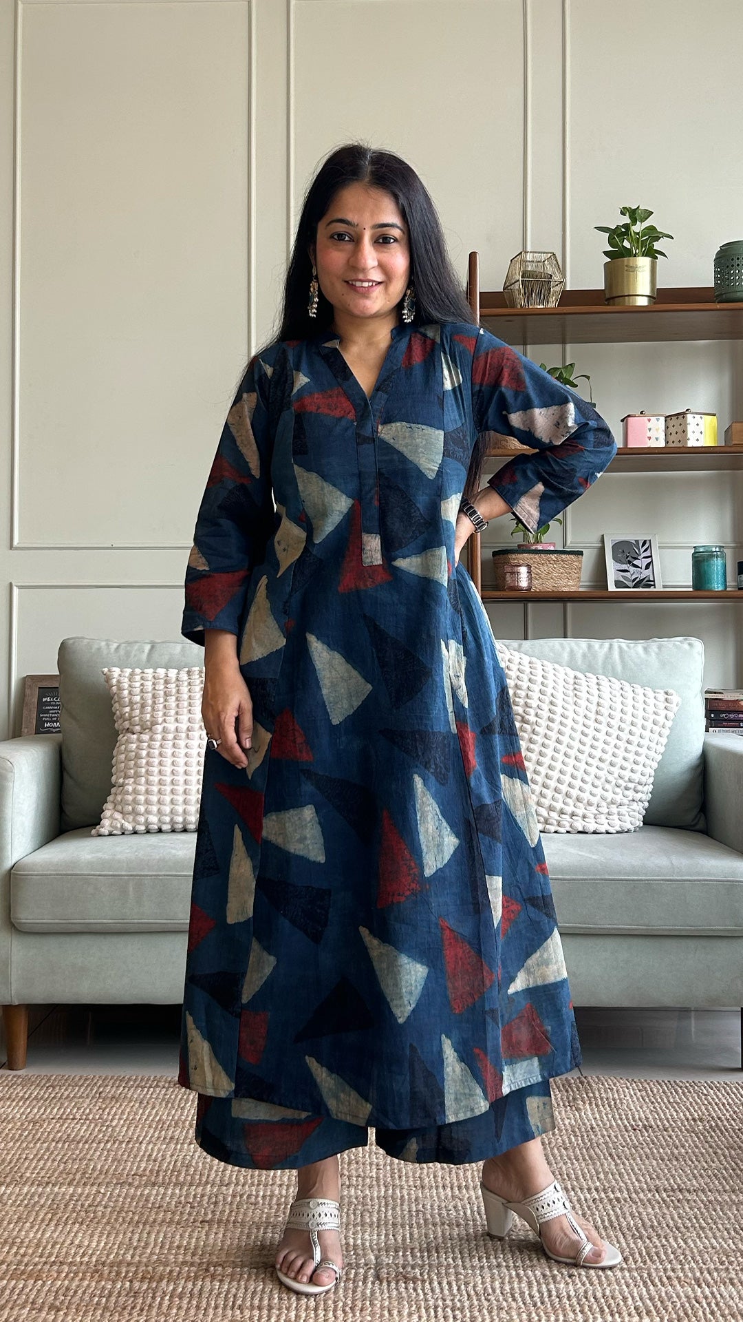 Mansi Ajrakh Handblock Kali Kurta - Indigo