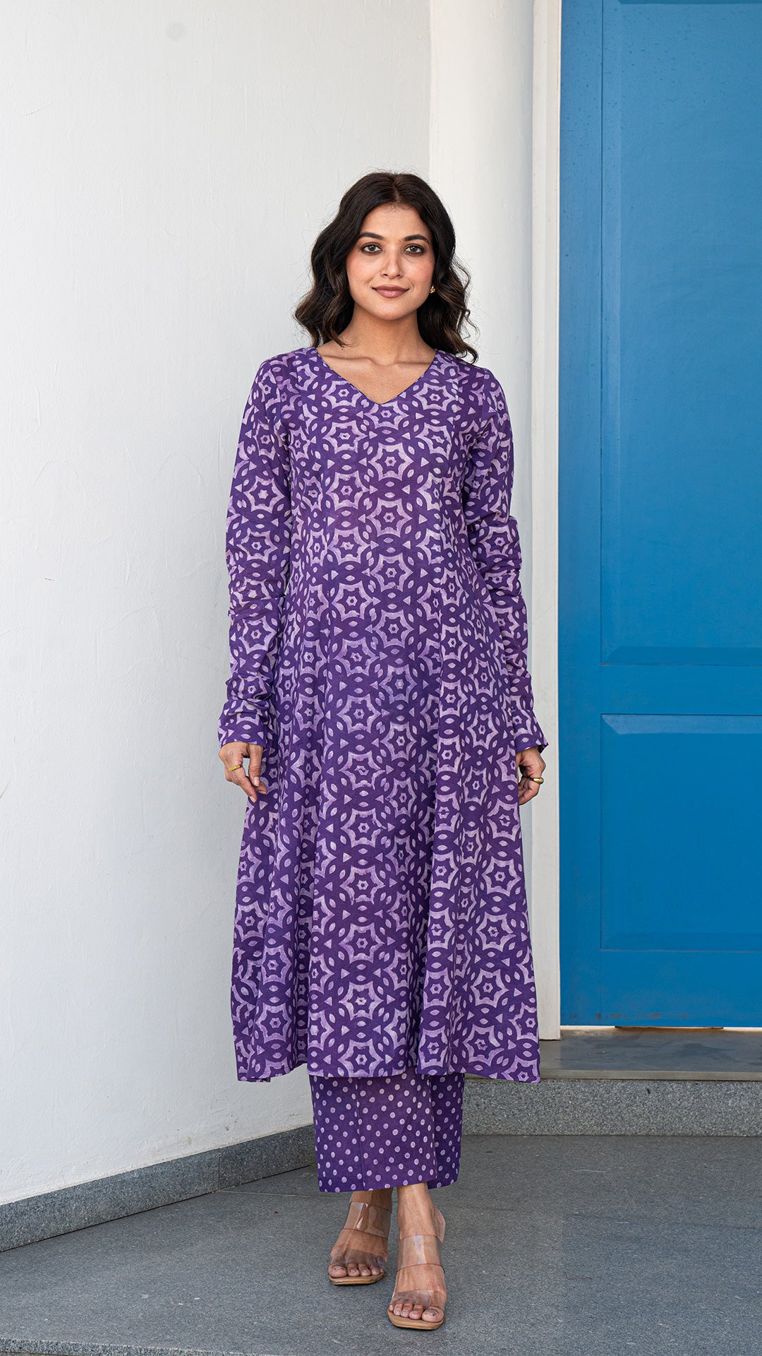 Mehaa Dabu Hand Block Kali Kurta In Purple