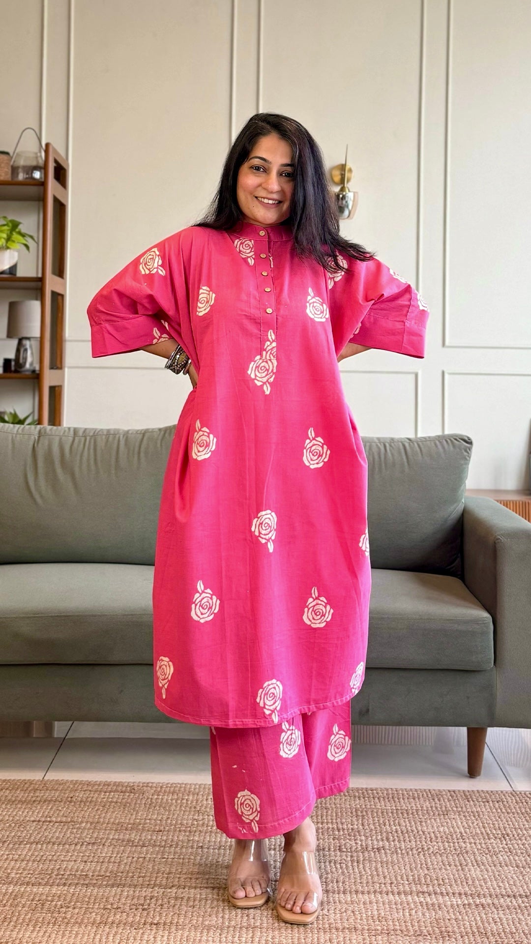 Raahi Kaftan Co-ord In Cotton - Pink