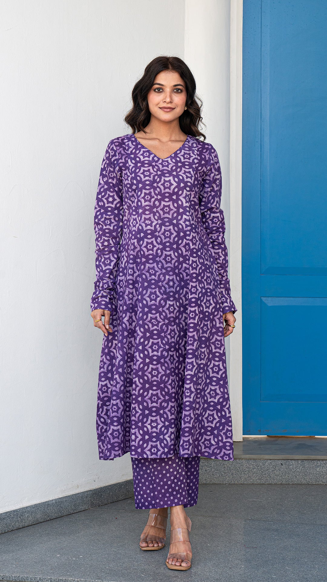 Mehaa Dabu Hand Block Kali Kurta In Purple