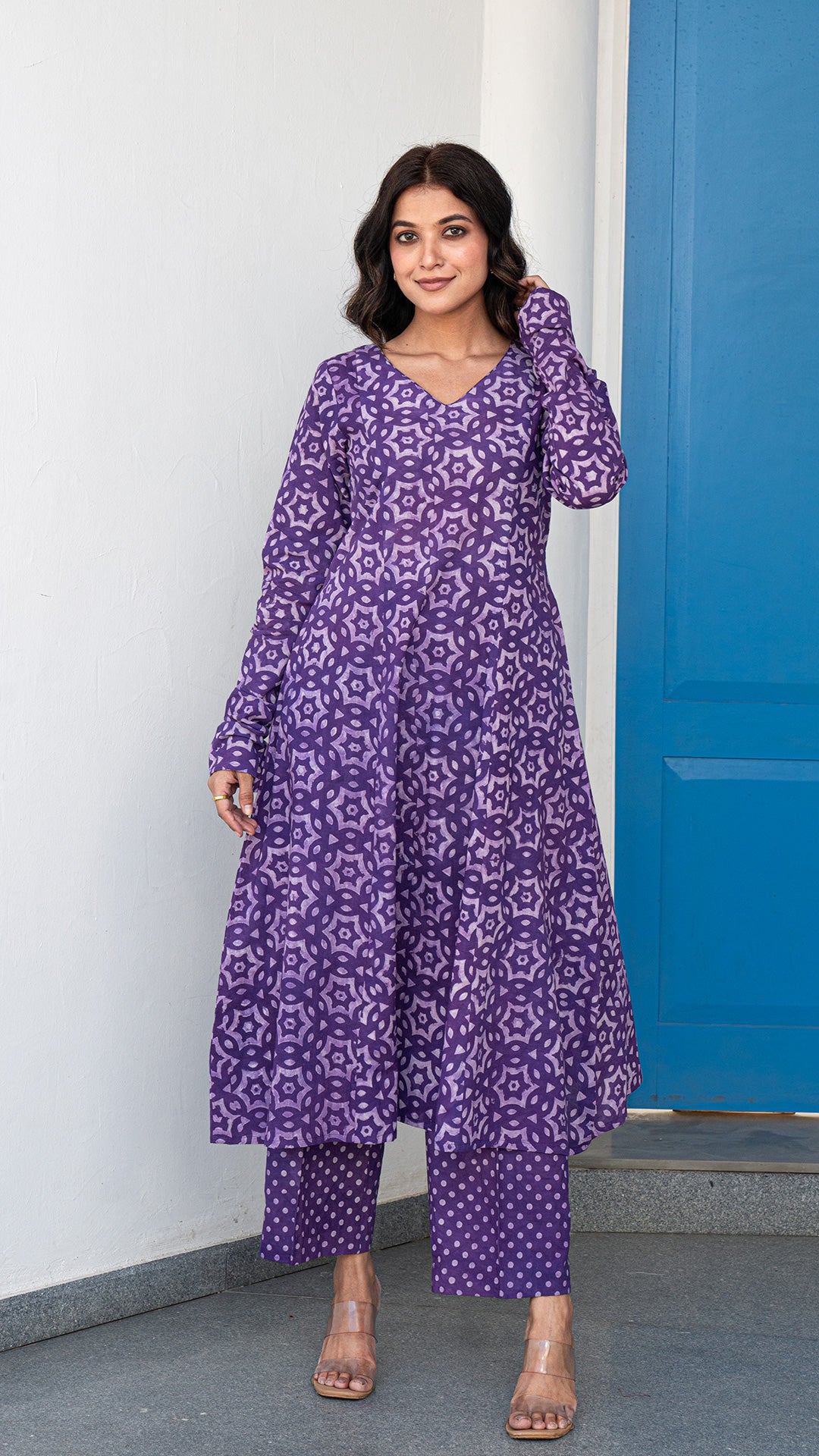 Mehaa Dabu Hand Block Kali Kurta In Purple