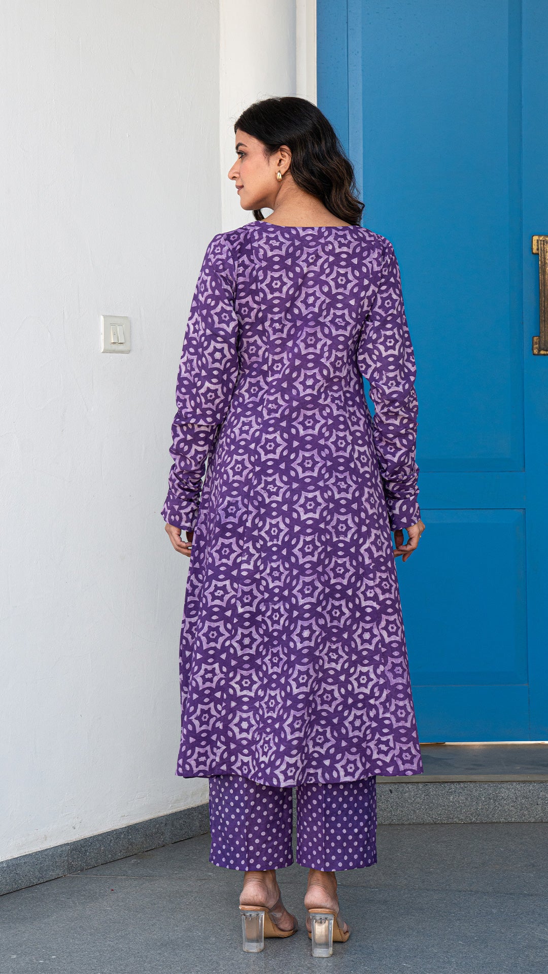 Mehaa Dabu Hand Block Kali Kurta In Purple