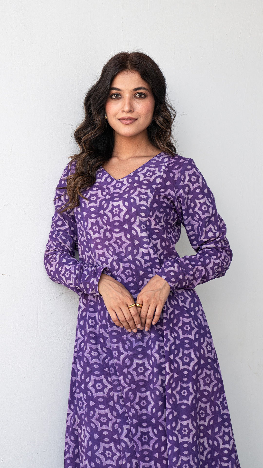 Mehaa Dabu Hand Block Kali Kurta In Purple