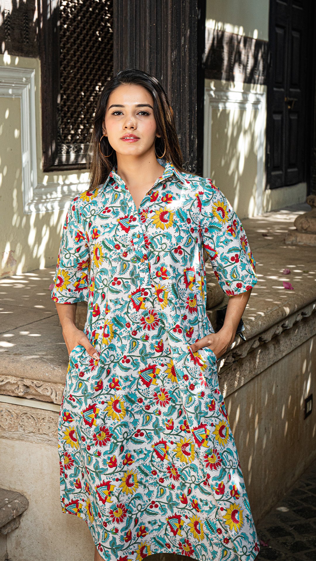 Shagun Sanganeri Print Cotton Shirt Dress - White/Multi