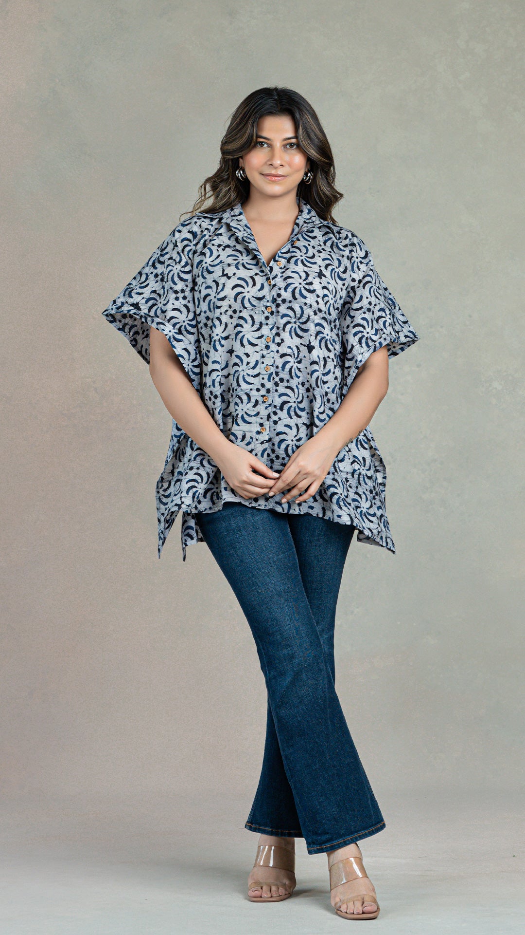 Midnight Batik Cotton Short Kaftan Top