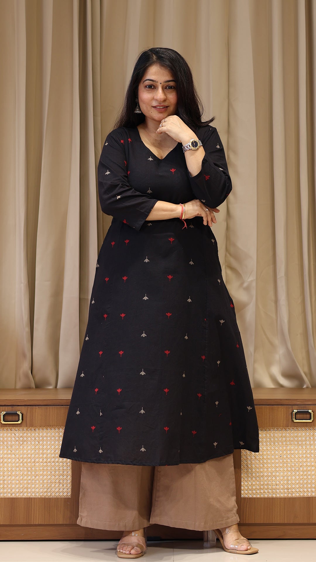 Swara Handwoven Cotton Kurta - Black