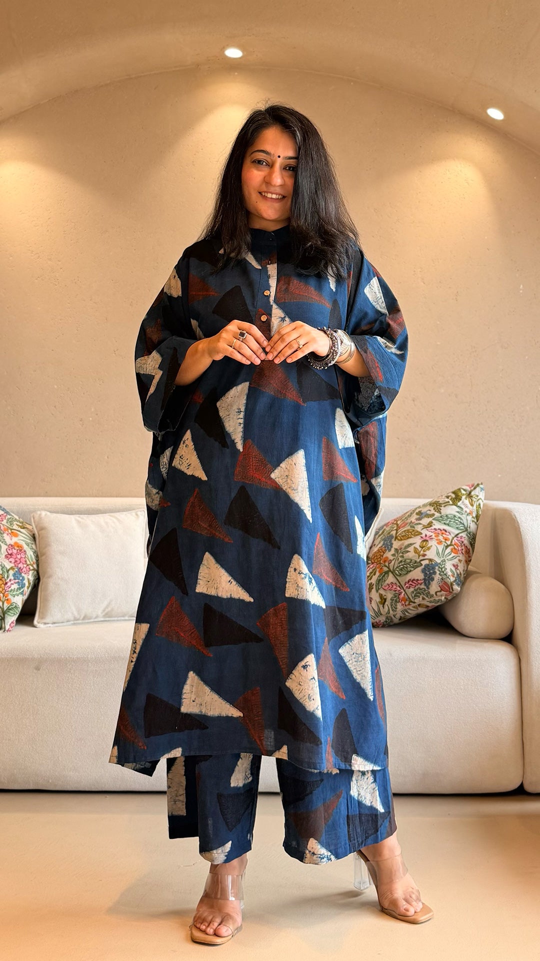 Minal Ajrakh Kaftan co-ord In Cotton - Indigo