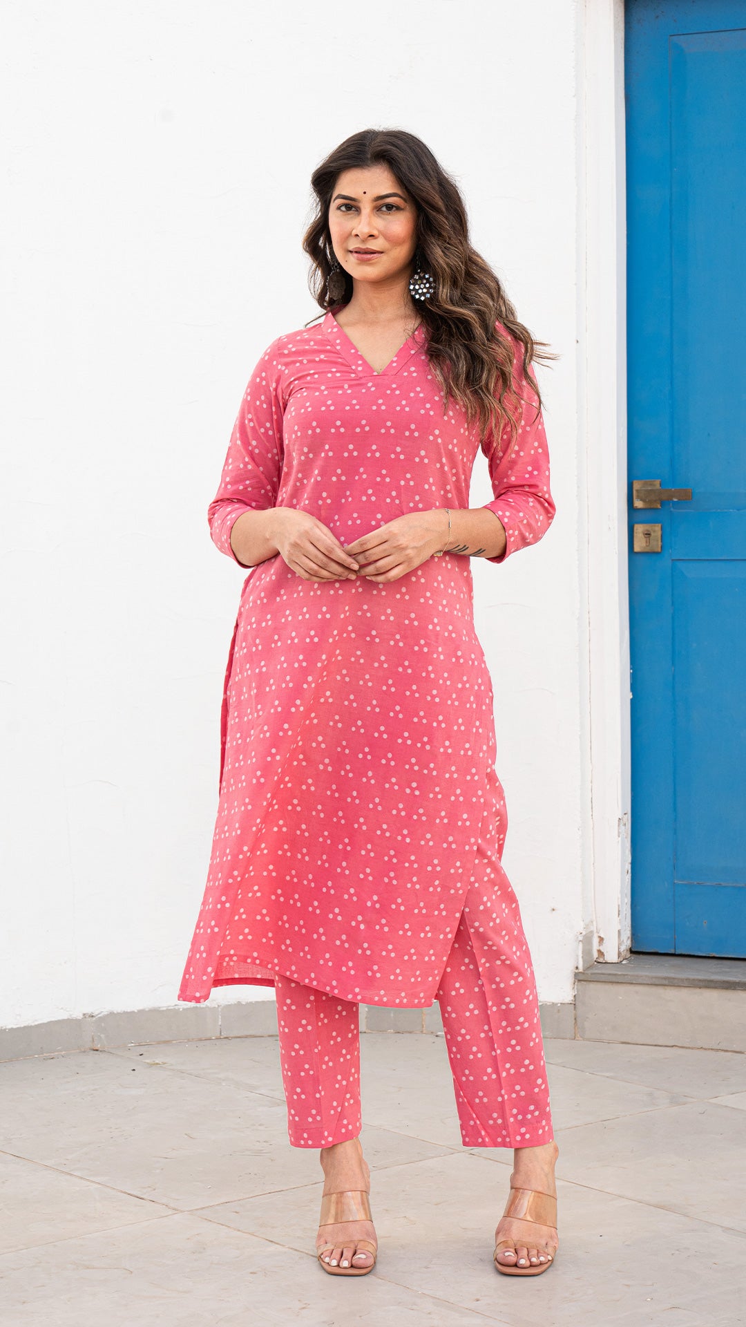 Inika Dabu Polka Dots Kurta In Pink