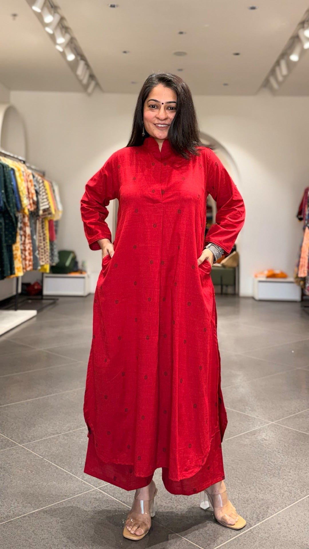 Yuzaa Hand Woven Cotton Kurta - Red