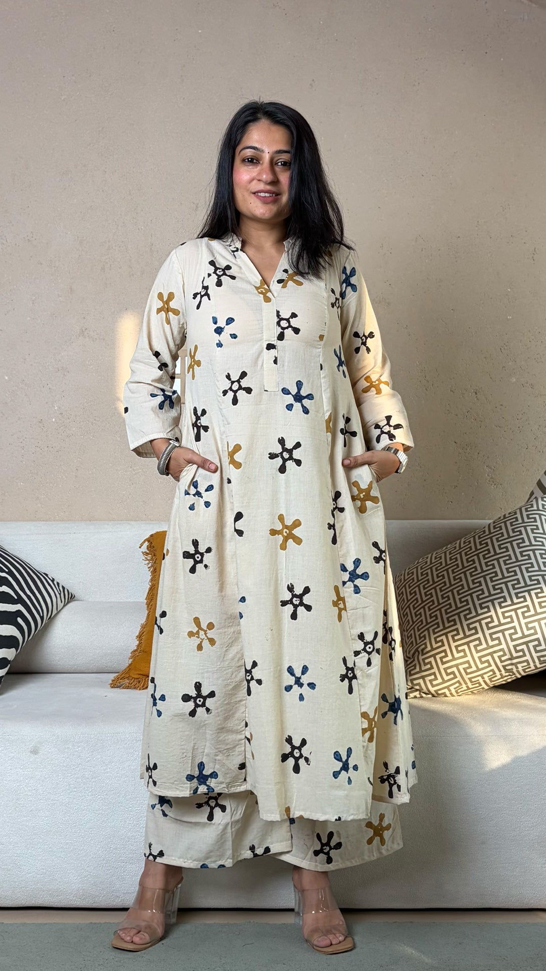 Lajja Ajrakh Kali Kurta In Cotton - Ivory