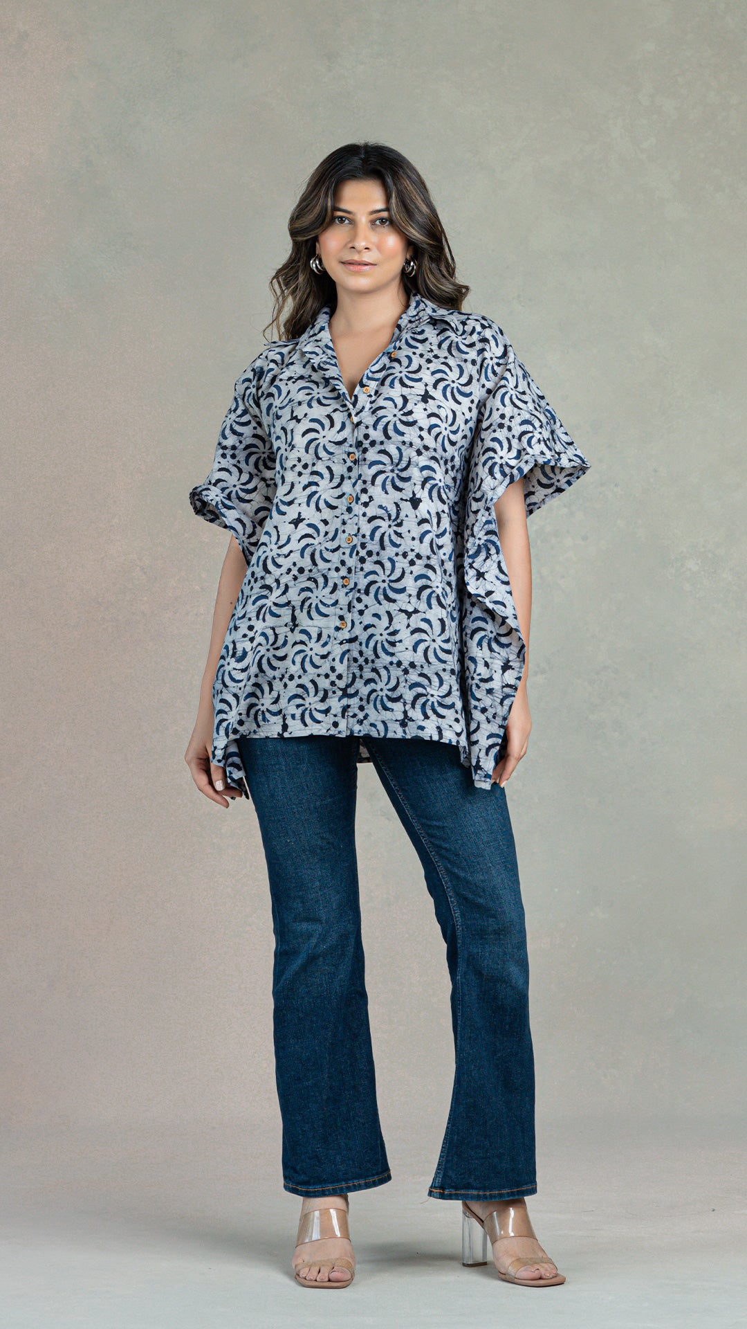 Midnight Batik Cotton Short Kaftan Top