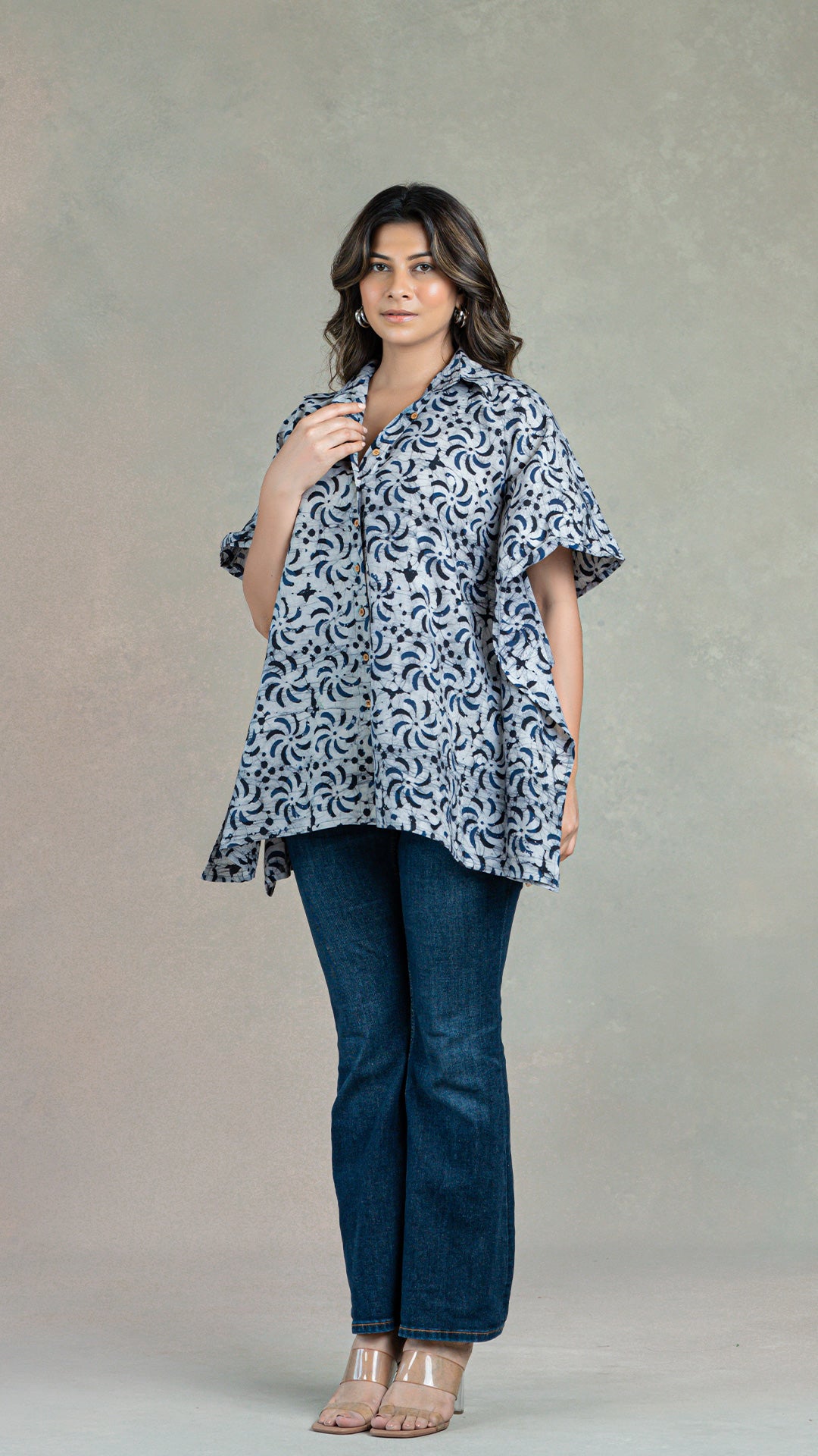 Midnight Batik Cotton Short Kaftan Top