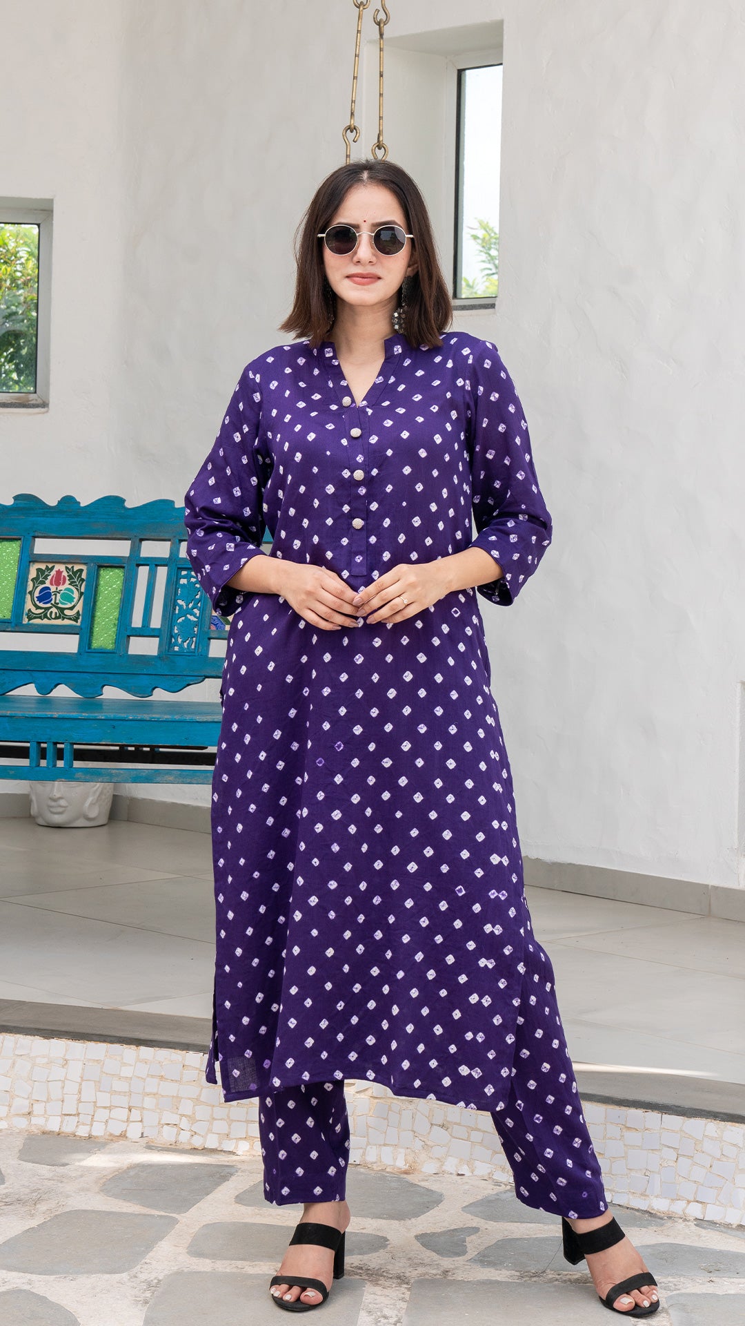 Purple Bandhani Cotton Kurta