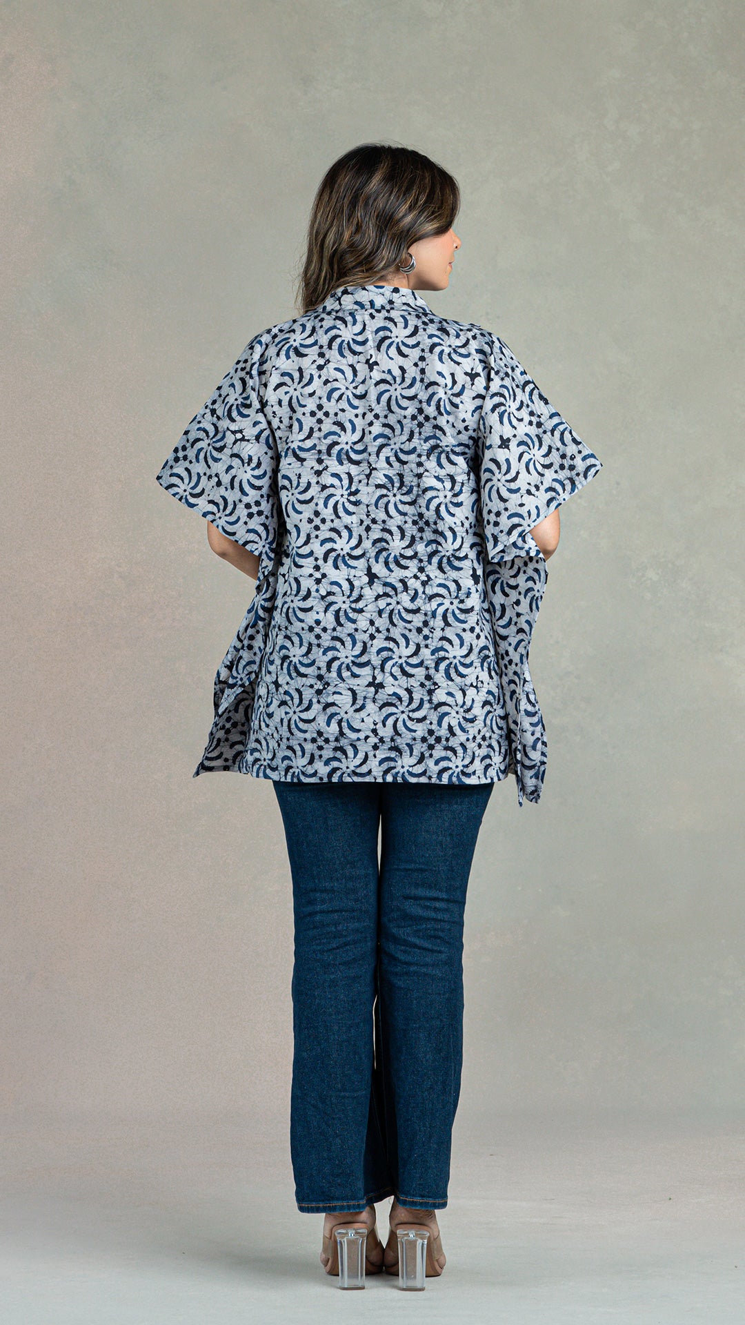 Midnight Batik Cotton Short Kaftan Top