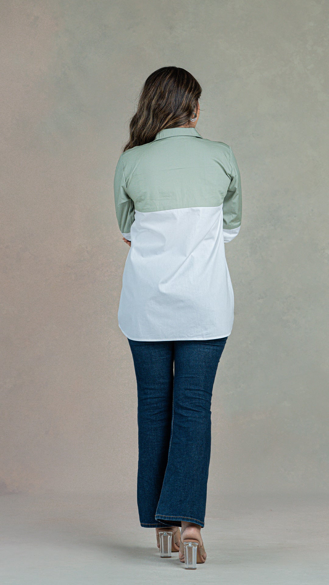 Sage Green - White Cotton Shirt