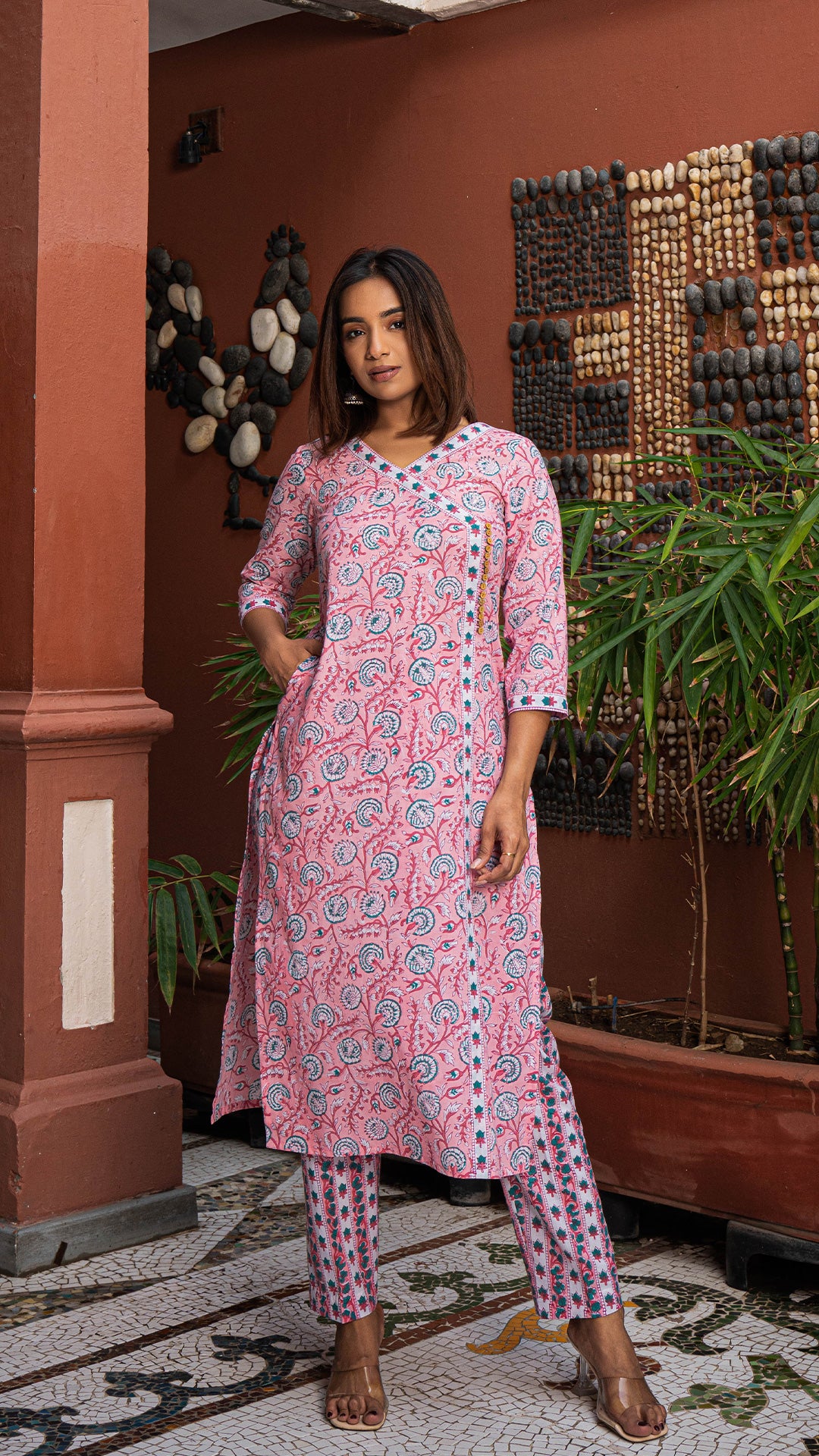 Aarna Sanganeri Hand Block Cotton Kurta - Pink