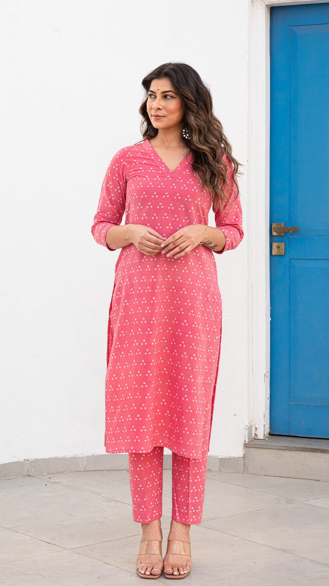 Inika Dabu Polka Dots Kurta In Pink