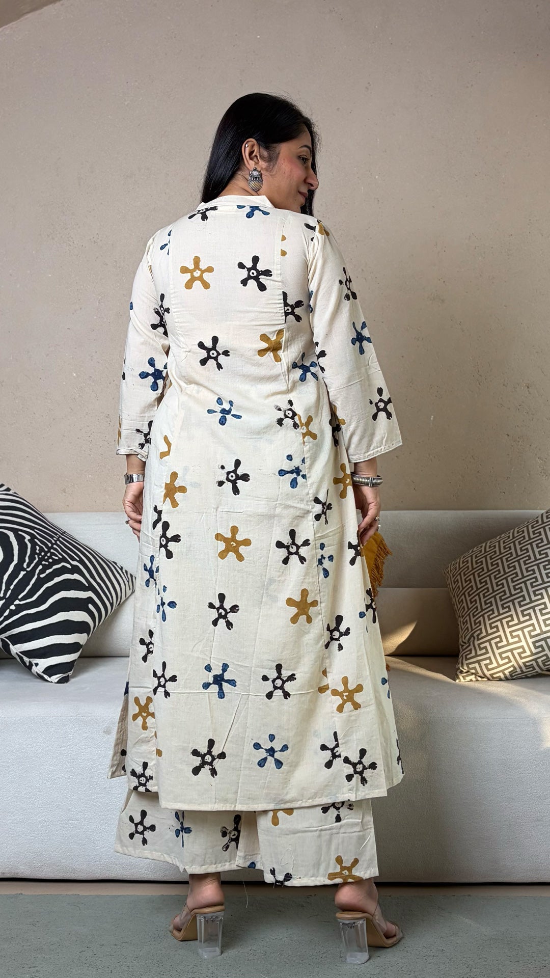 Lajja Ajrakh Kali Kurta In Cotton - Ivory