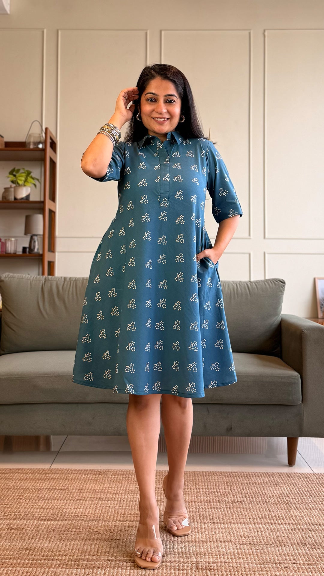 Huma Cotton Skater Dress - Blue