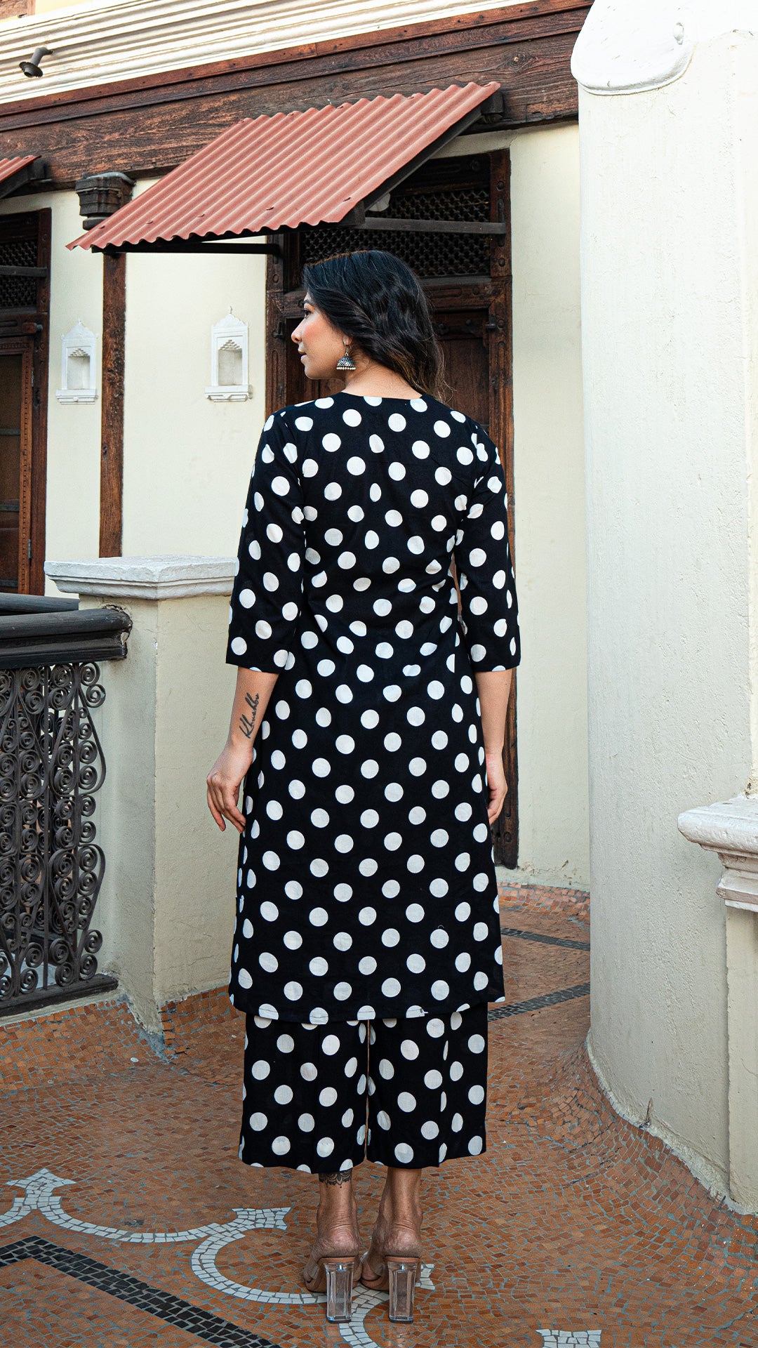 Black Polka Dots Hand Block Cotton Kurta