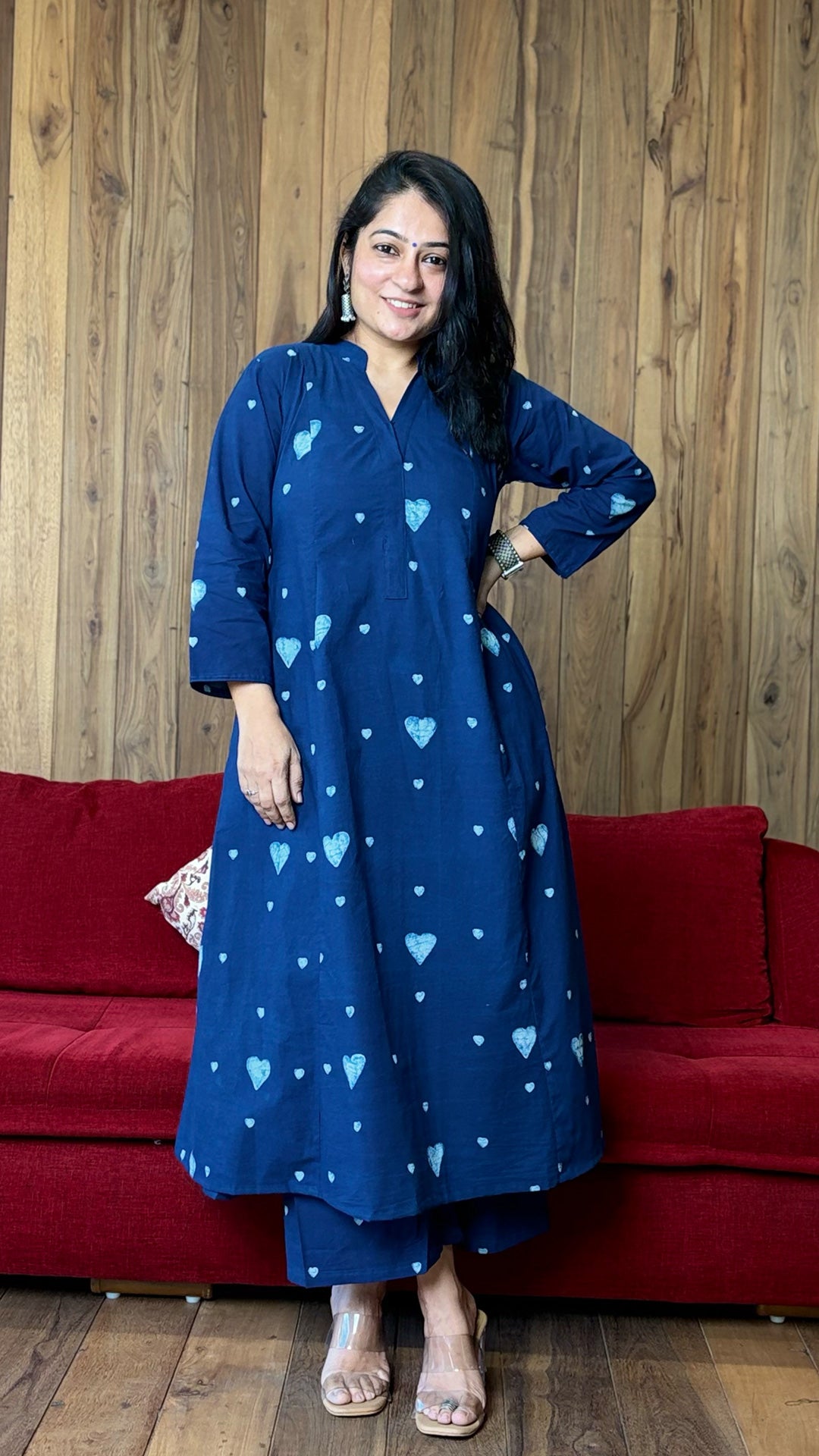 Zeesha Hearts Dabu Kali Kurta In Indigo