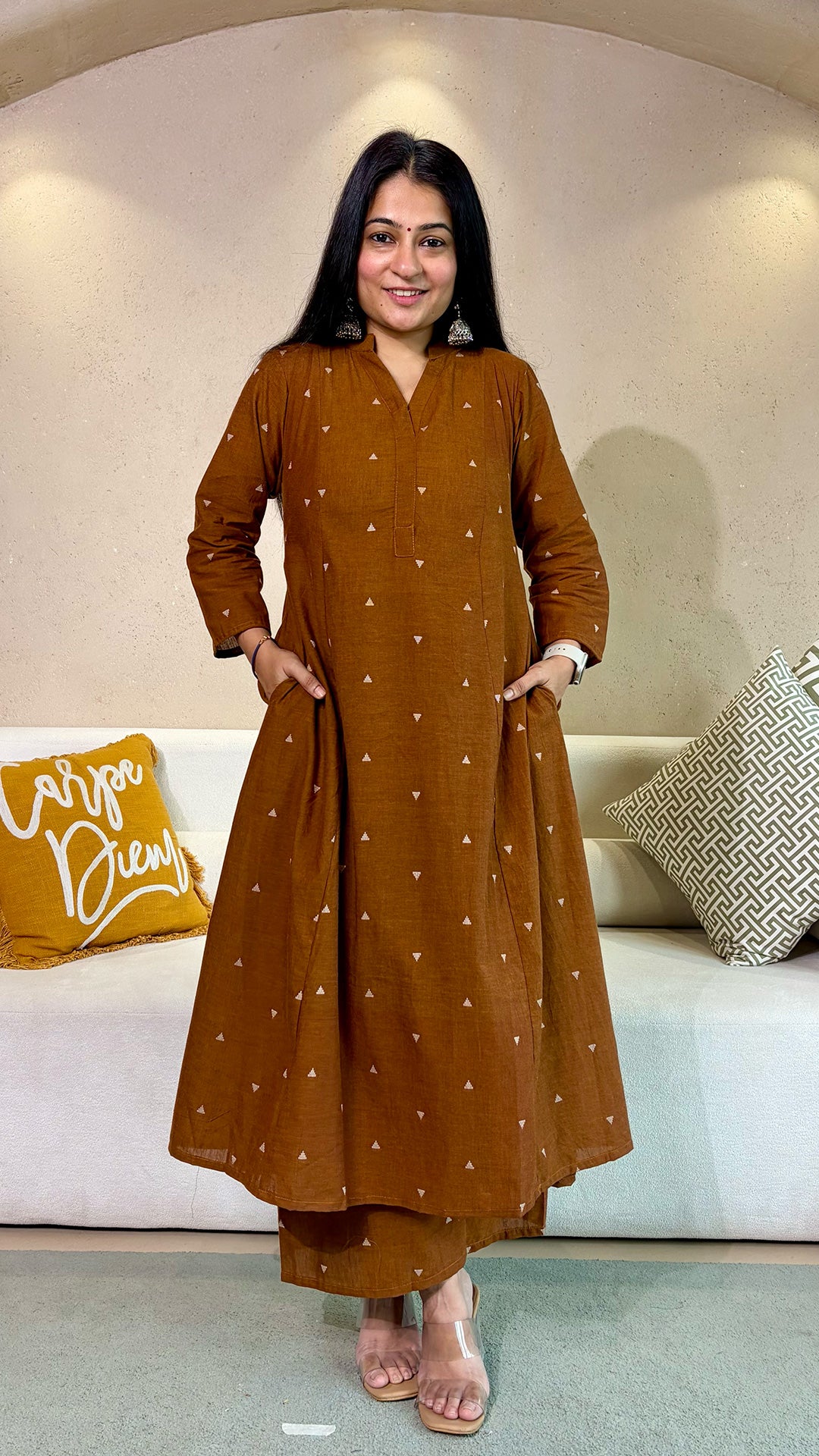 Archana Brown Hand Woven Kali Cotton Kurta