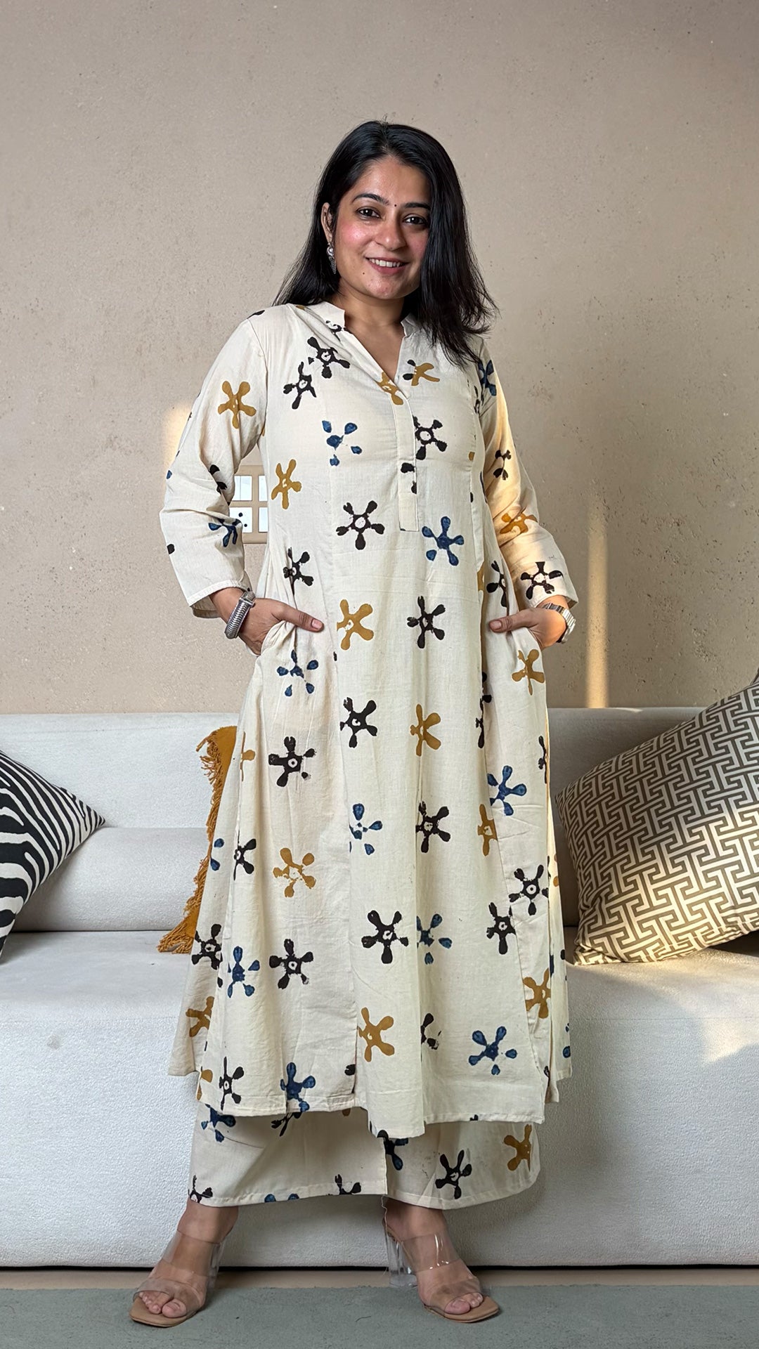 Lajja Ajrakh Kali Kurta In Cotton - Ivory