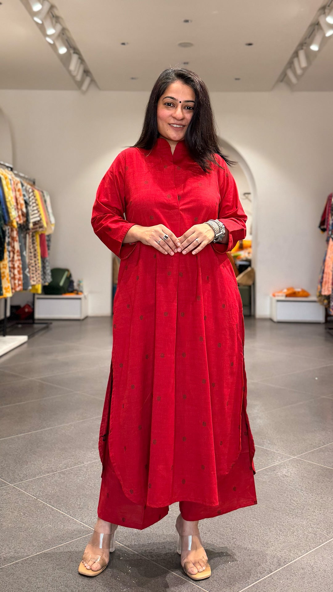 Yuzaa Hand Woven Cotton Kurta - Red