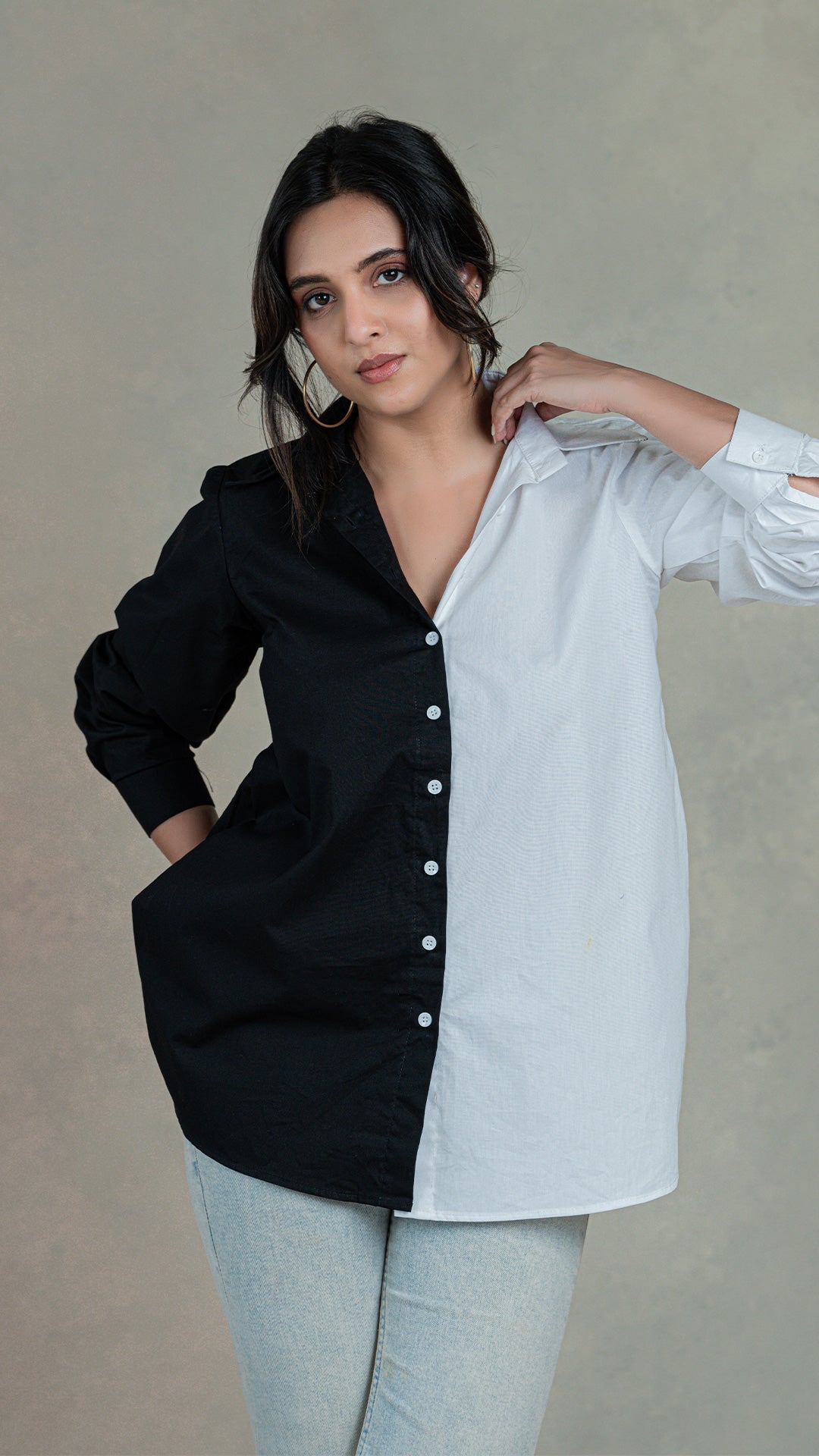 Black-White Cotton Shirt