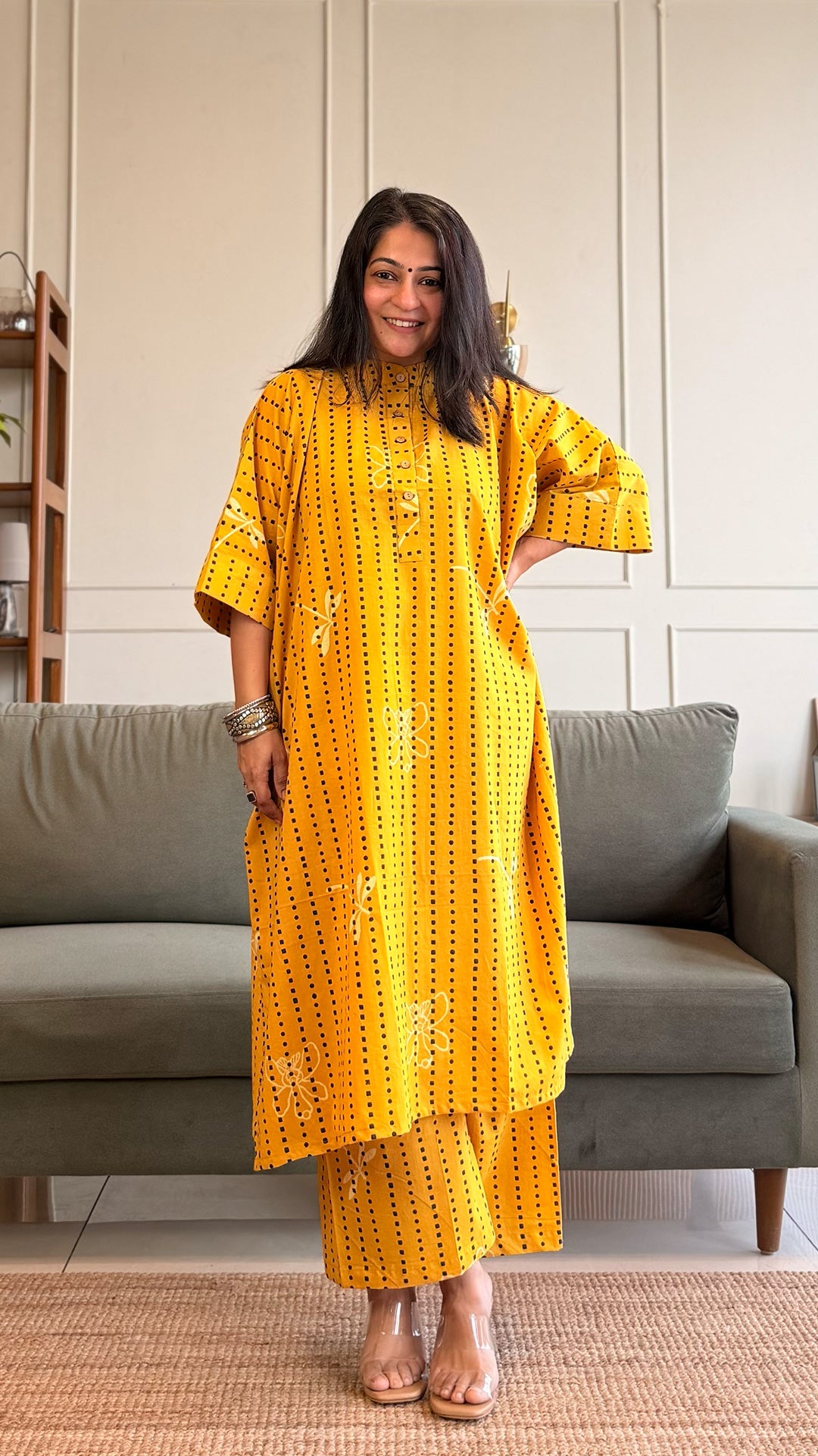 Aadvika Kaftan Co-ord In Cotton - Yellow