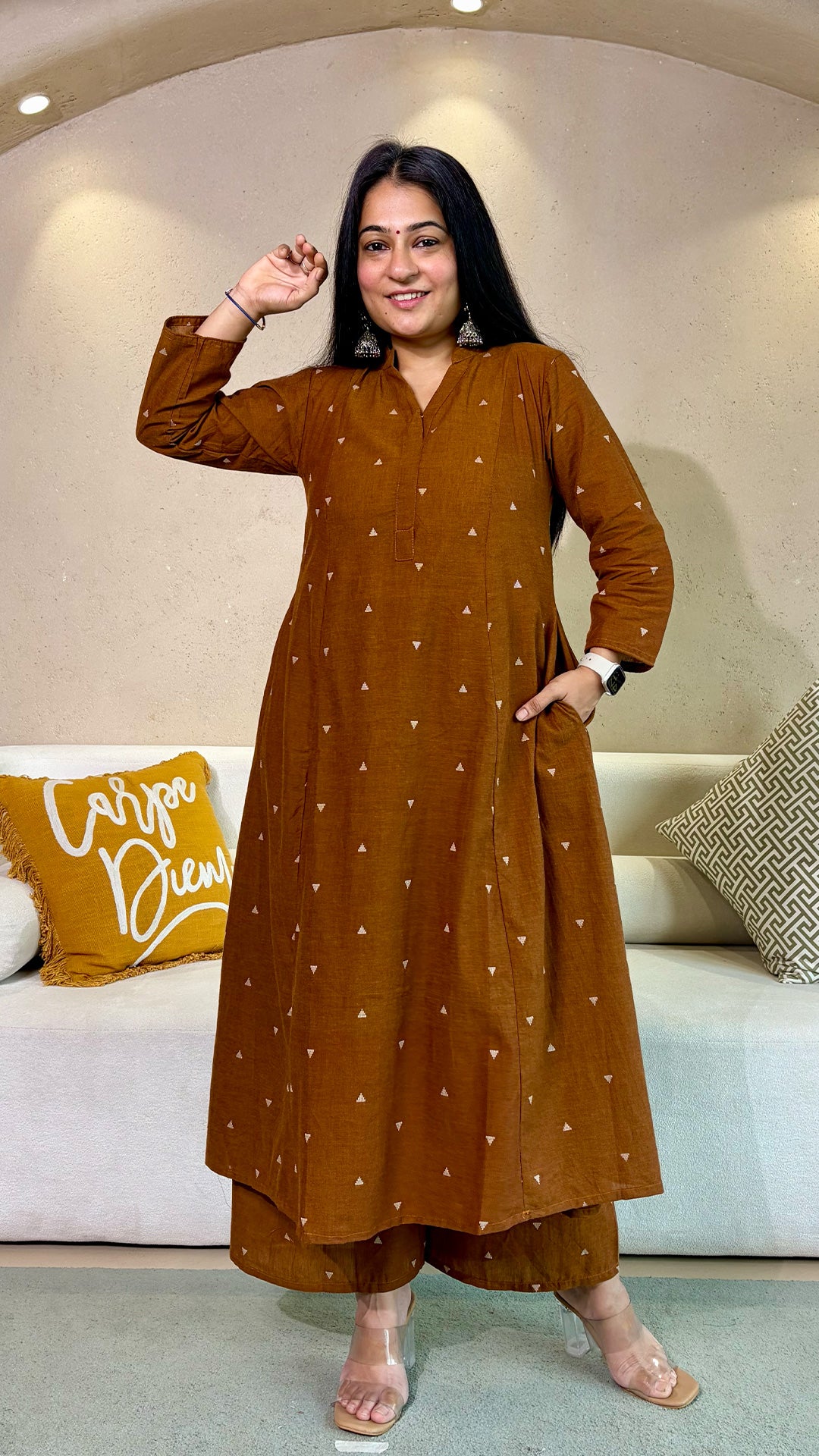 Archana Brown Hand Woven Kali Cotton Kurta