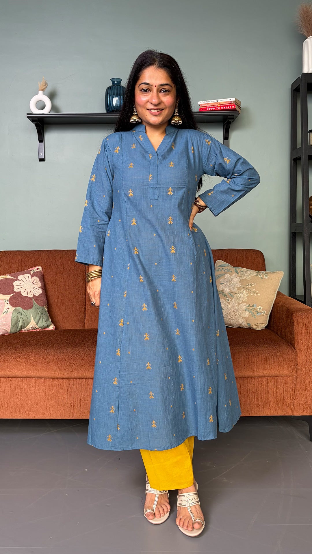 Natasha Blue Hand Woven Kali Cotton Kurta