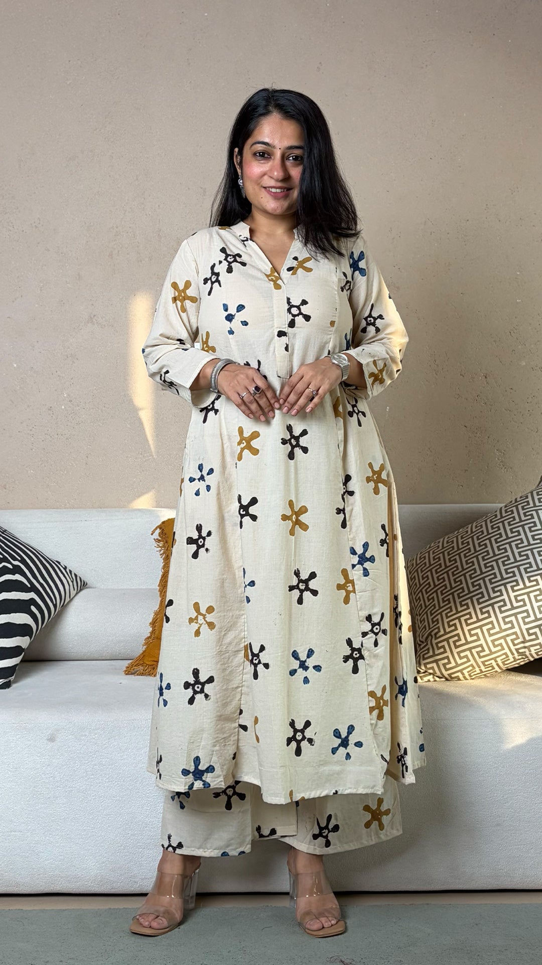Lajja Ajrakh Kali Kurta In Cotton - Ivory